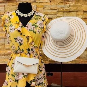 Floral Yellow Ruffle Crossover Blouse XL